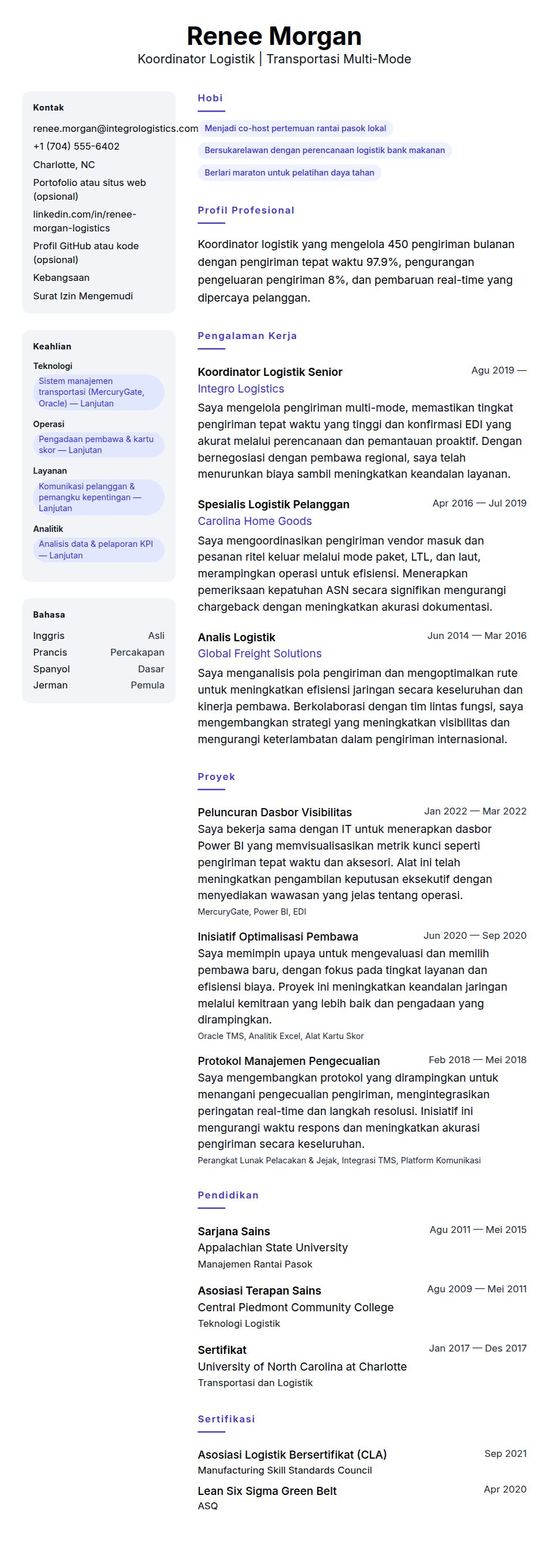 Contoh Resume Koordinator Logistik