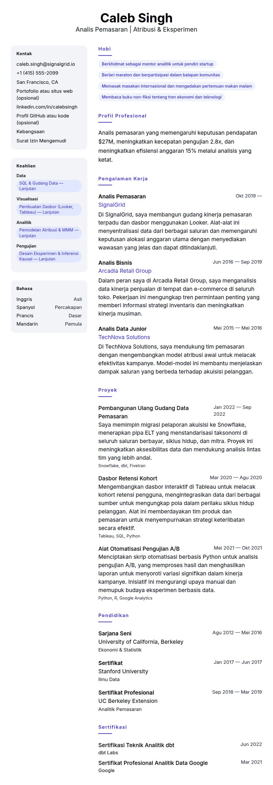 Contoh Resume Analis Pemasaran