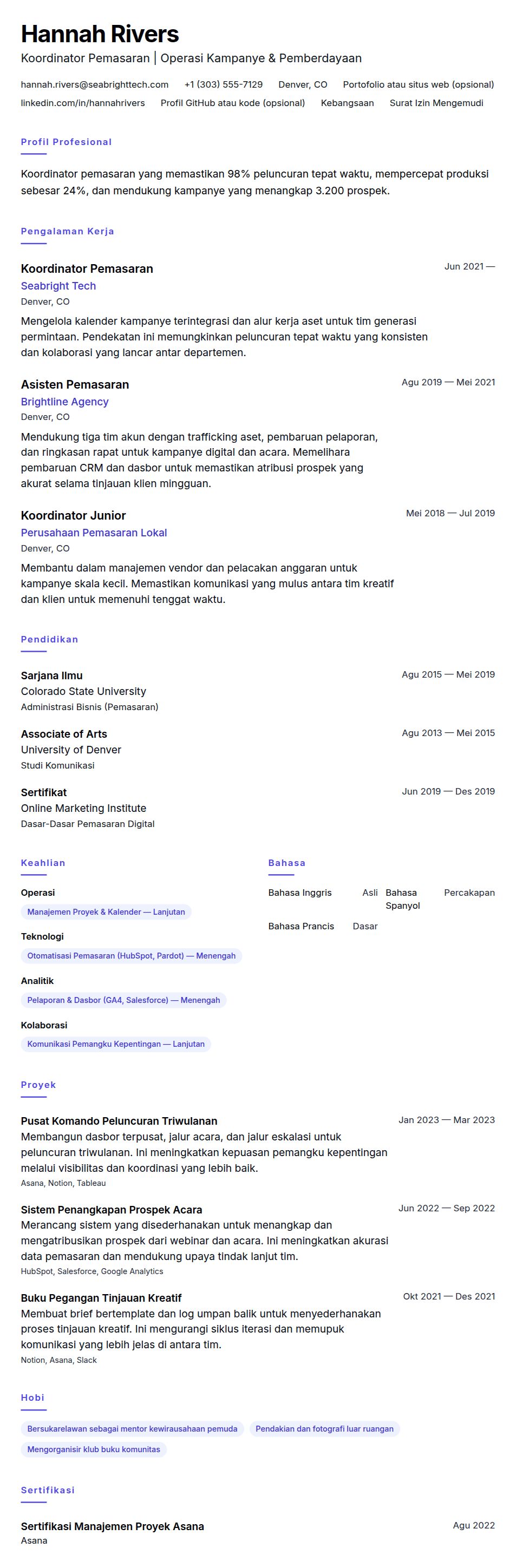 Contoh Resume Koordinator Pemasaran