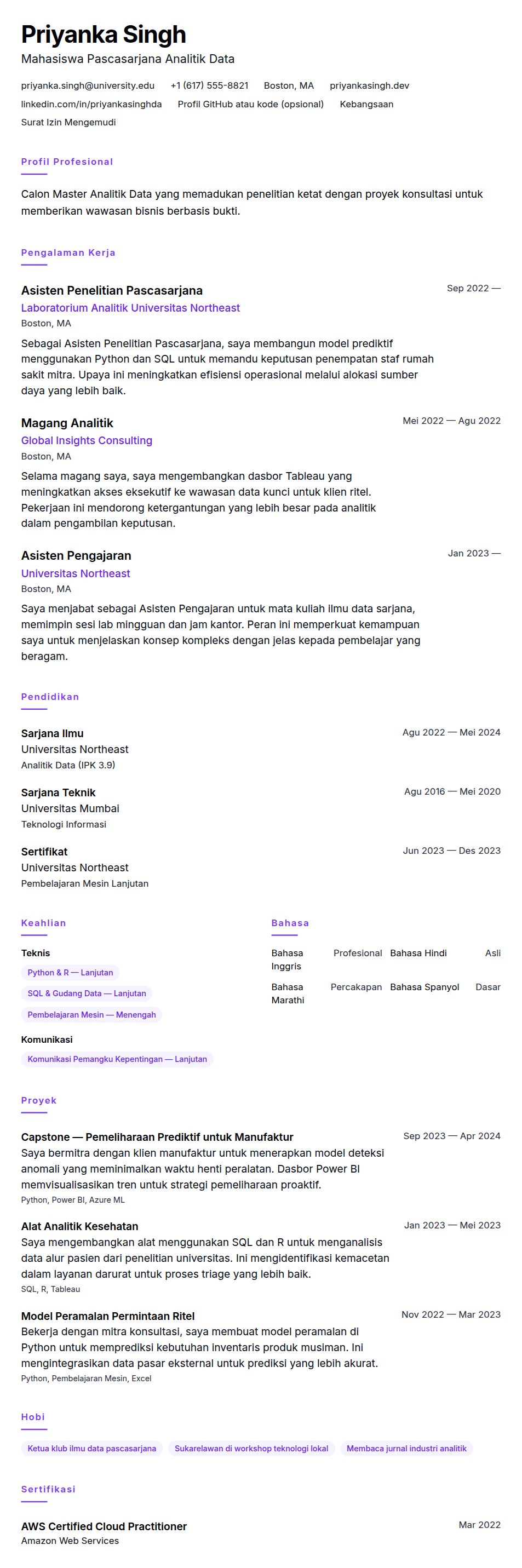 Pratinjau resume Contoh Resume Mahasiswa Master