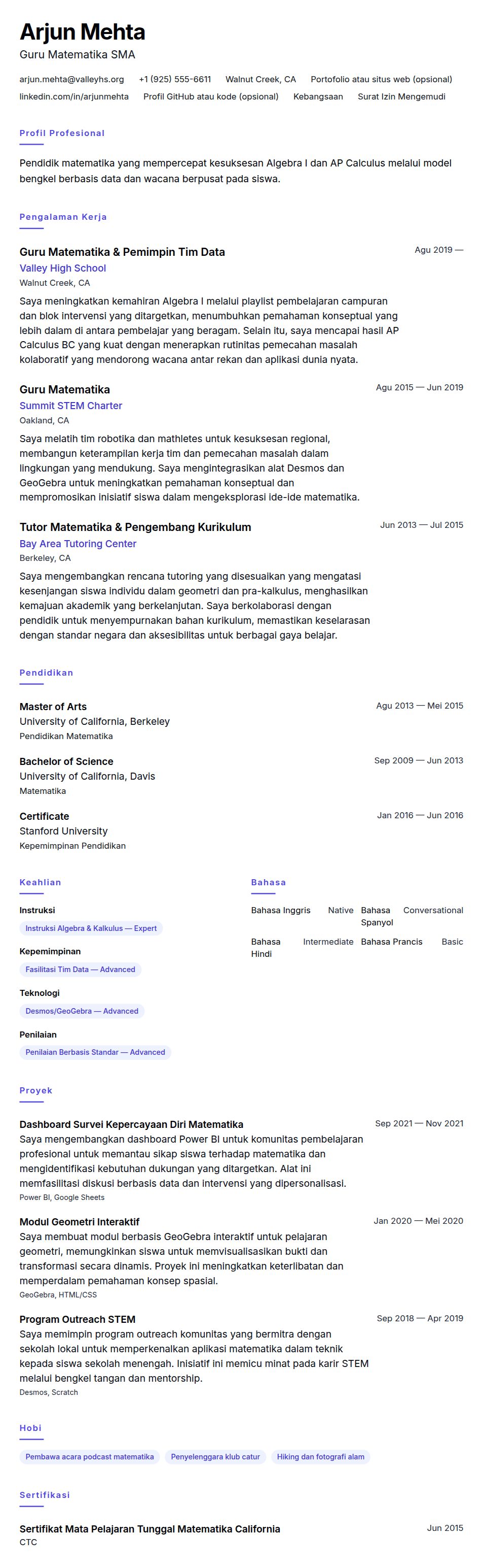 Pratinjau resume Contoh Resume Guru Matematika