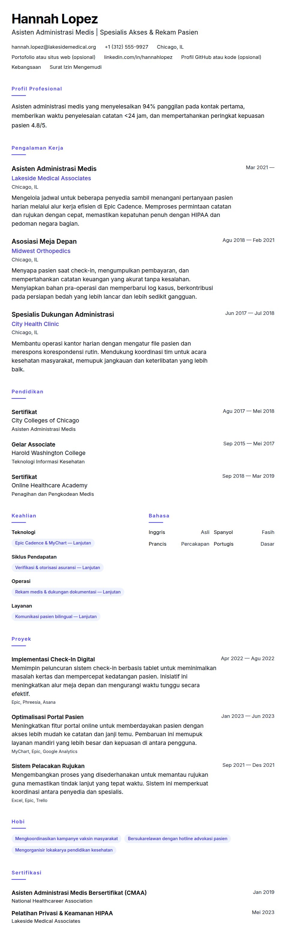 Pratinjau resume Contoh Resume Asisten Administrasi Medis