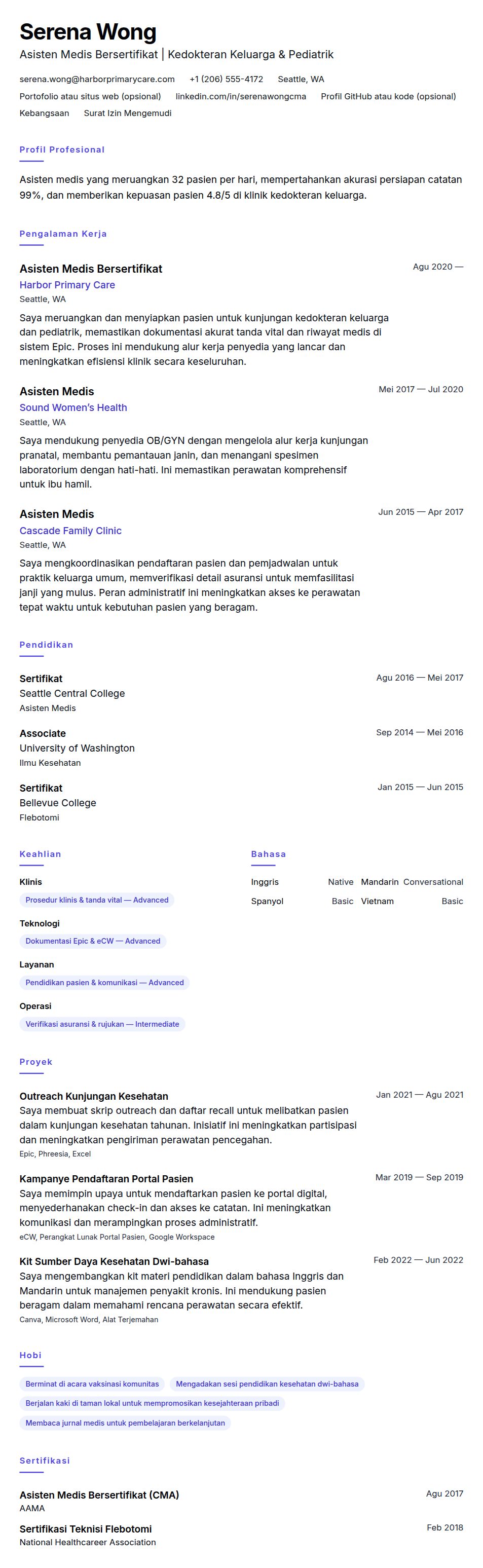 Pratinjau resume Contoh Resume Asisten Medis