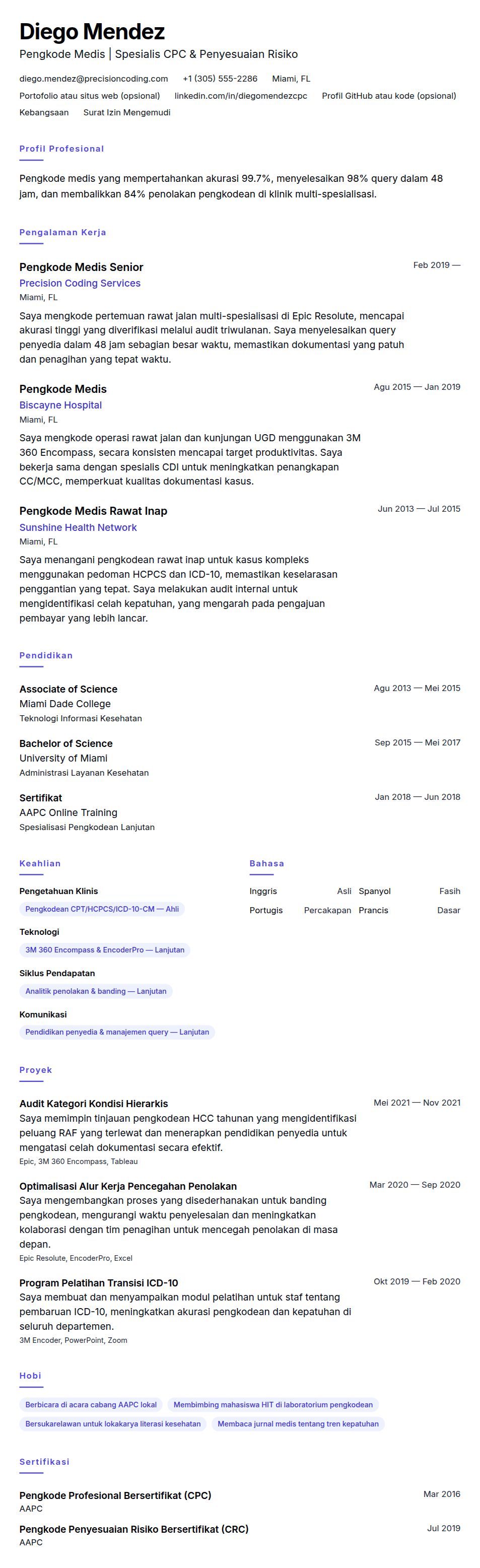 Pratinjau resume Contoh Resume Pengkode Medis