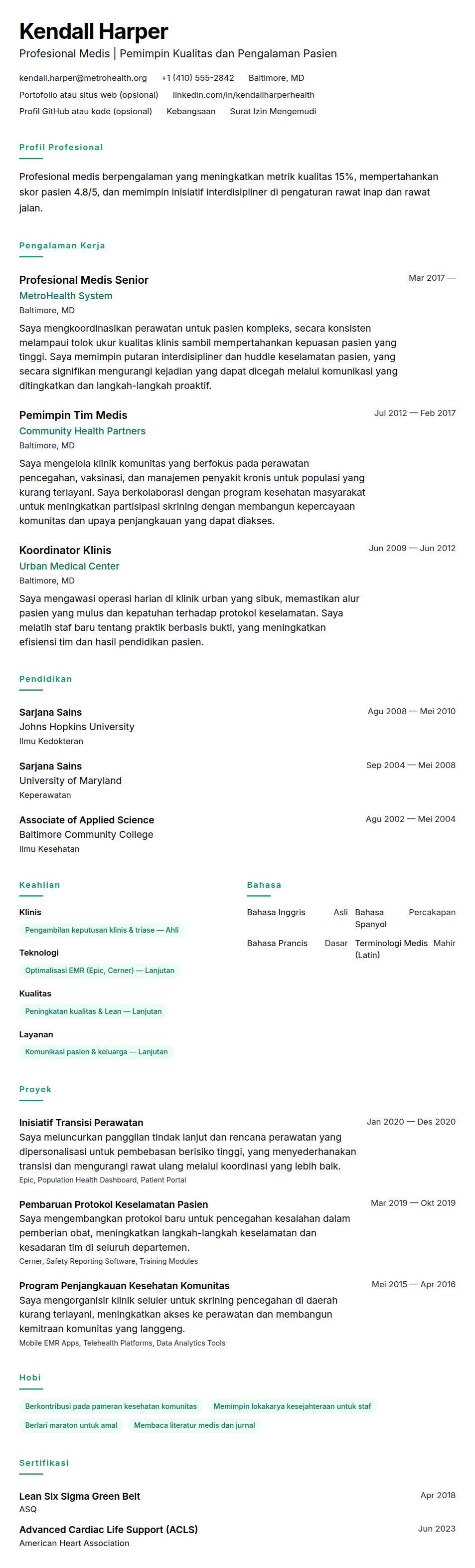 Pratinjau resume Contoh Resume Profesional Medis
