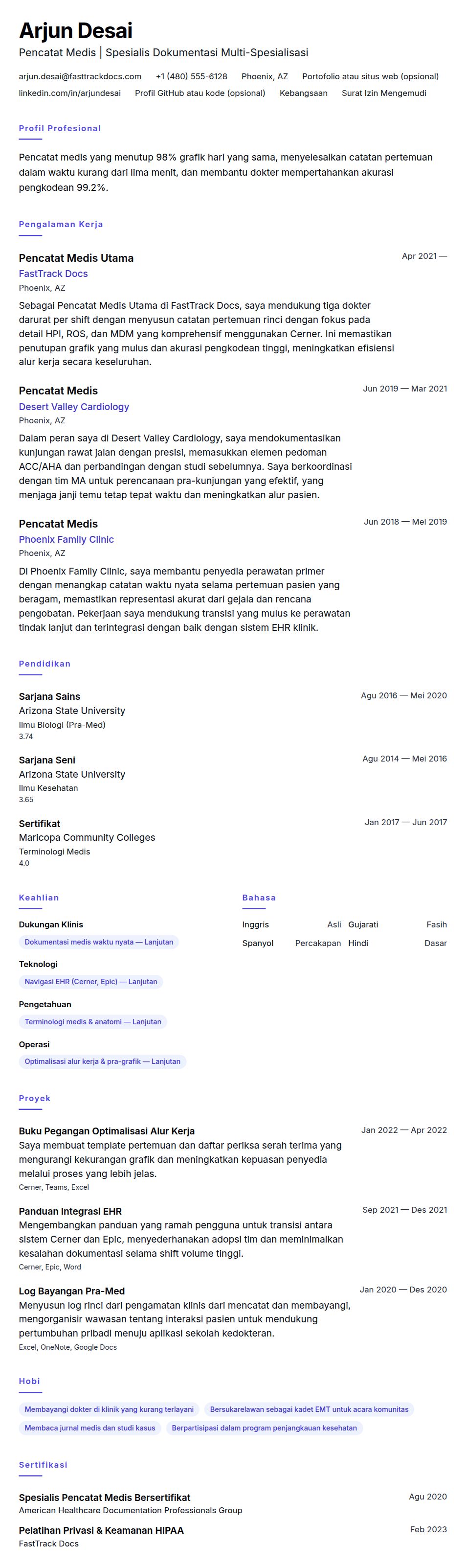 Pratinjau resume Contoh Resume Pencatat Medis