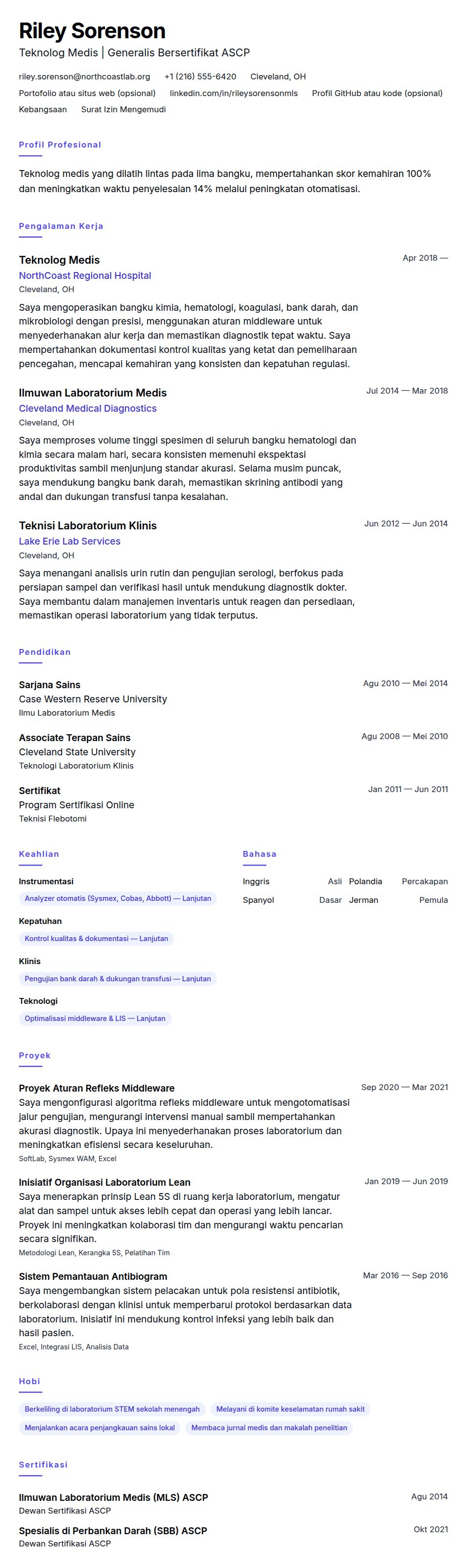 Pratinjau resume Contoh Resume Teknolog Medis