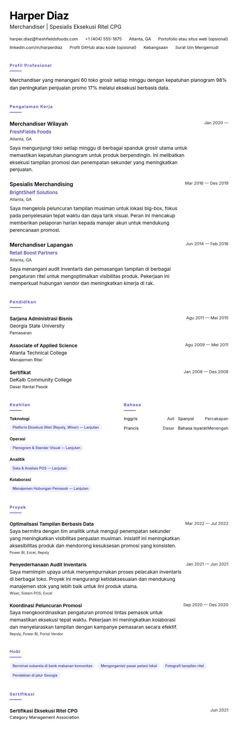 Pratinjau resume Contoh Resume Merchandiser
