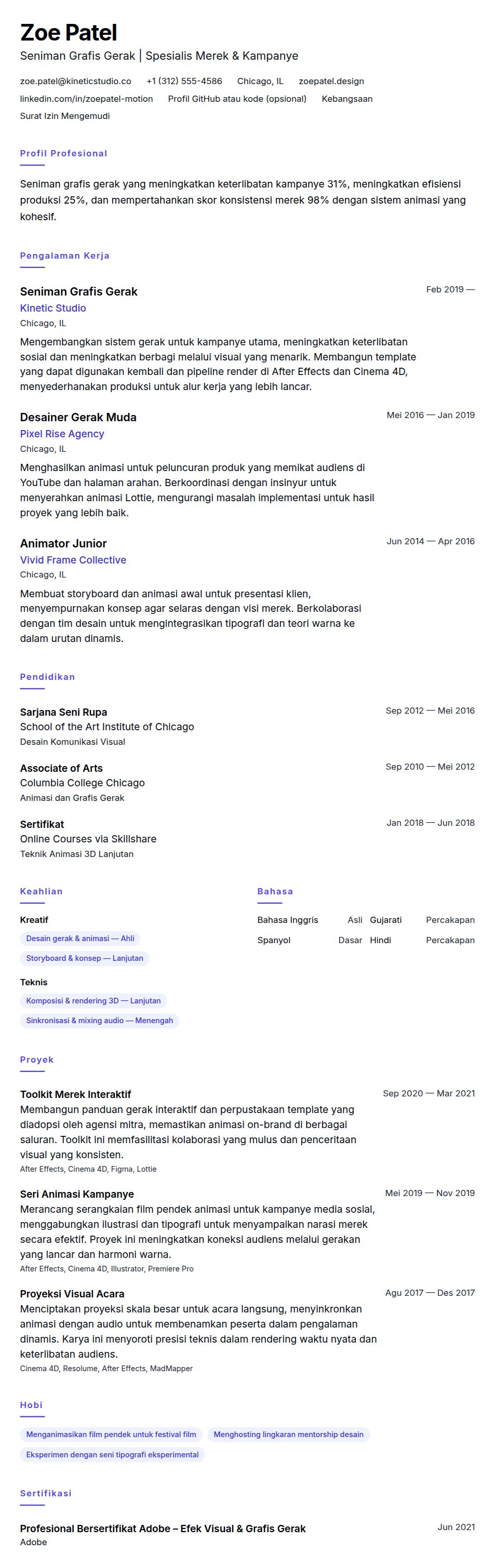 Pratinjau resume Contoh Resume Seniman Grafis Gerak
