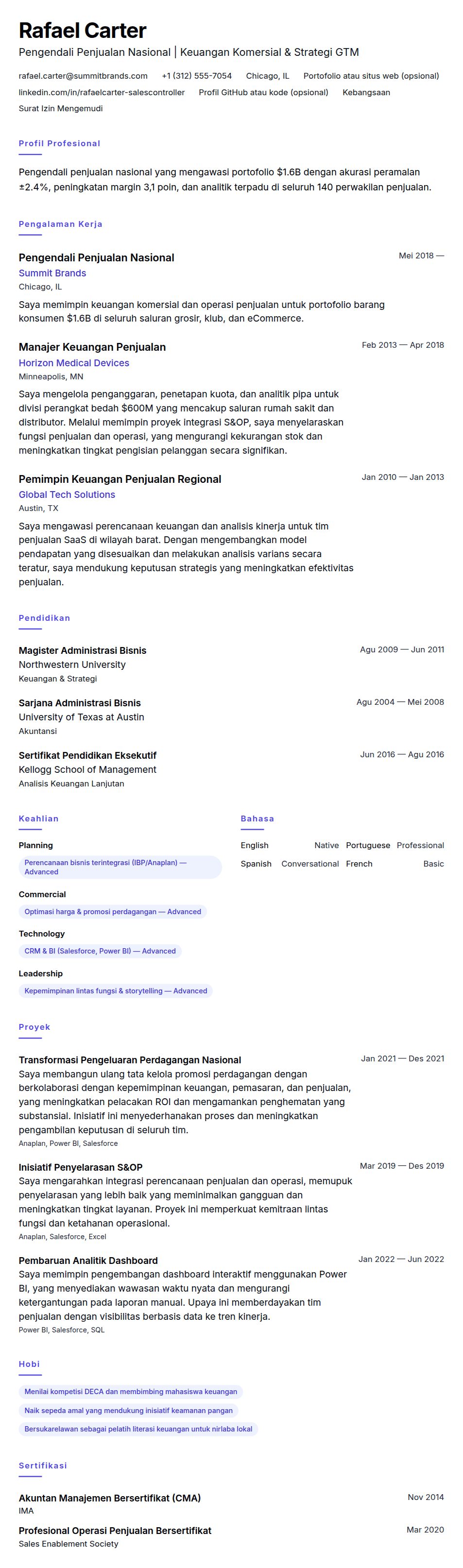 Pratinjau resume Contoh Resume Pengendali Penjualan Nasional