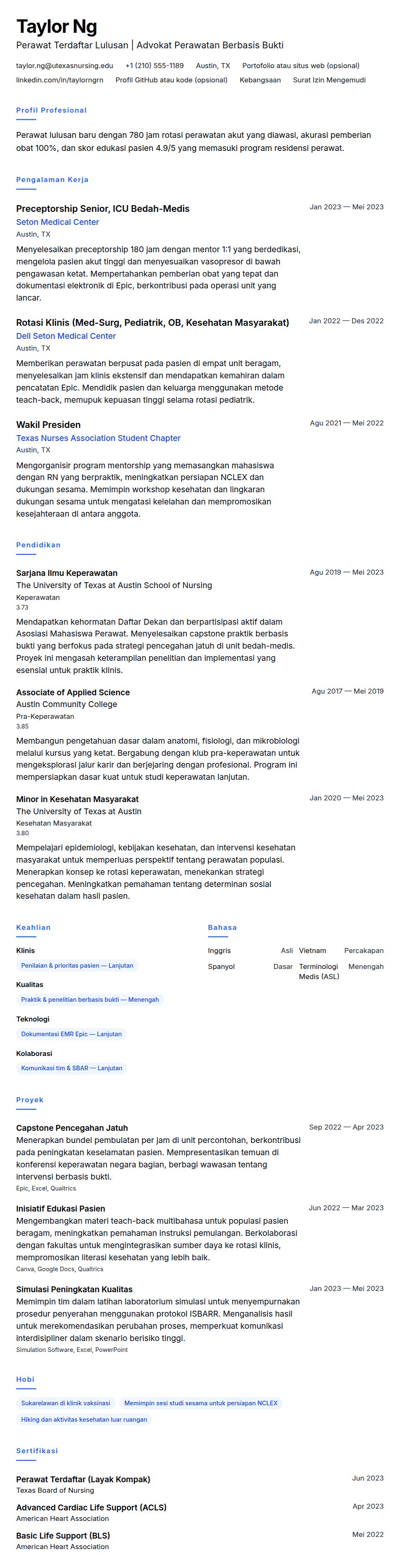 Pratinjau resume Contoh Resume Perawat Lulusan Baru