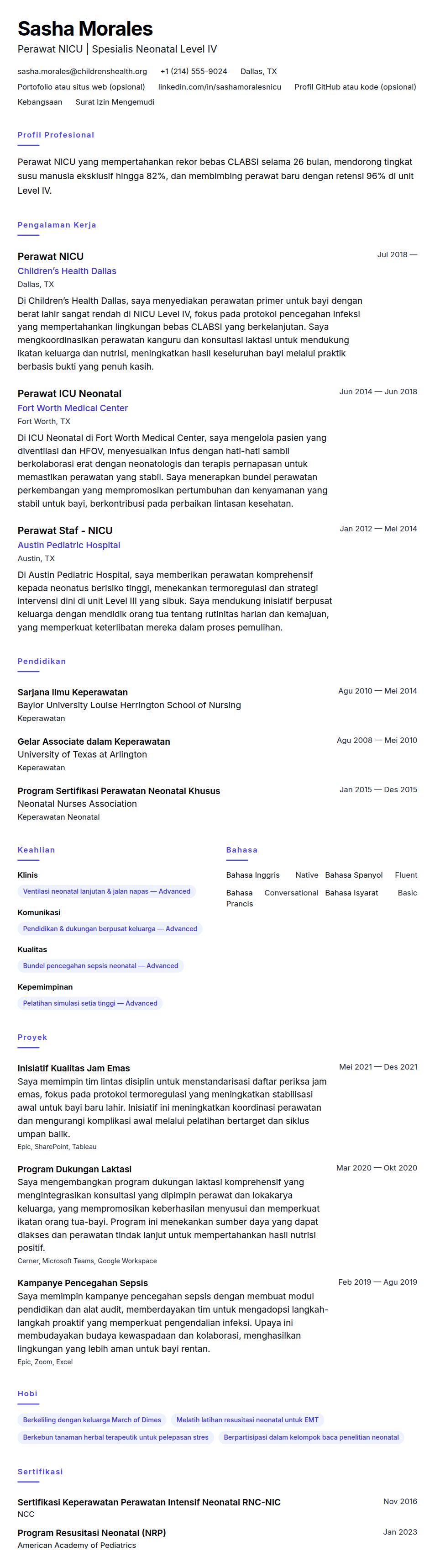 Pratinjau resume Contoh Resume Perawat NICU