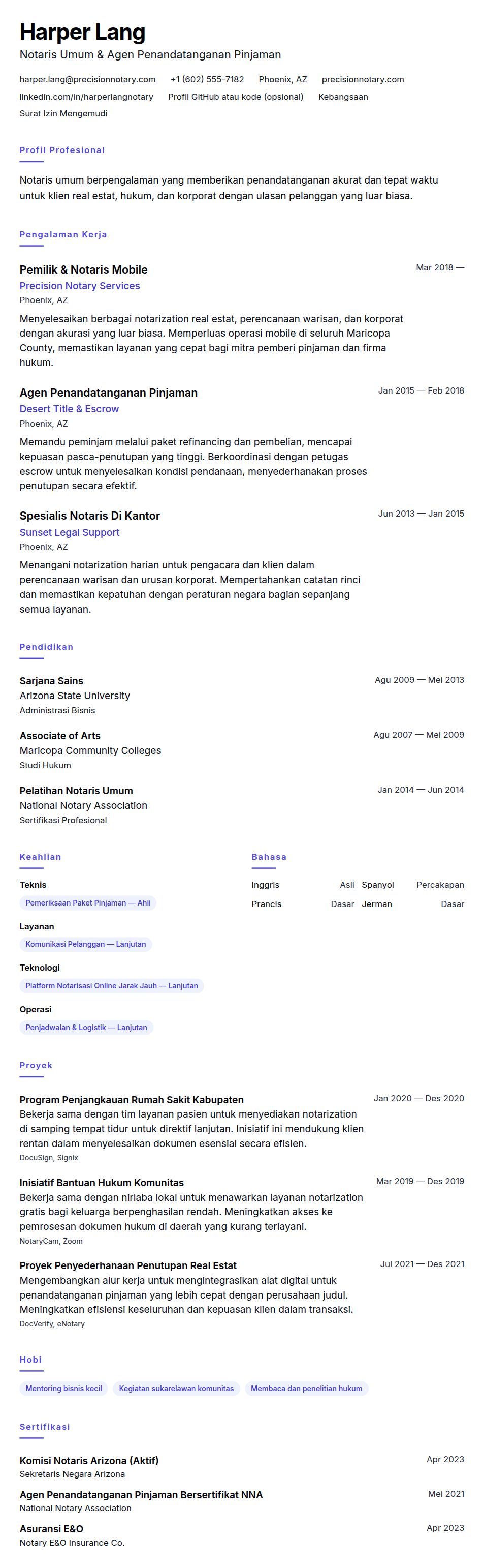 Pratinjau resume Contoh Resume Notaris