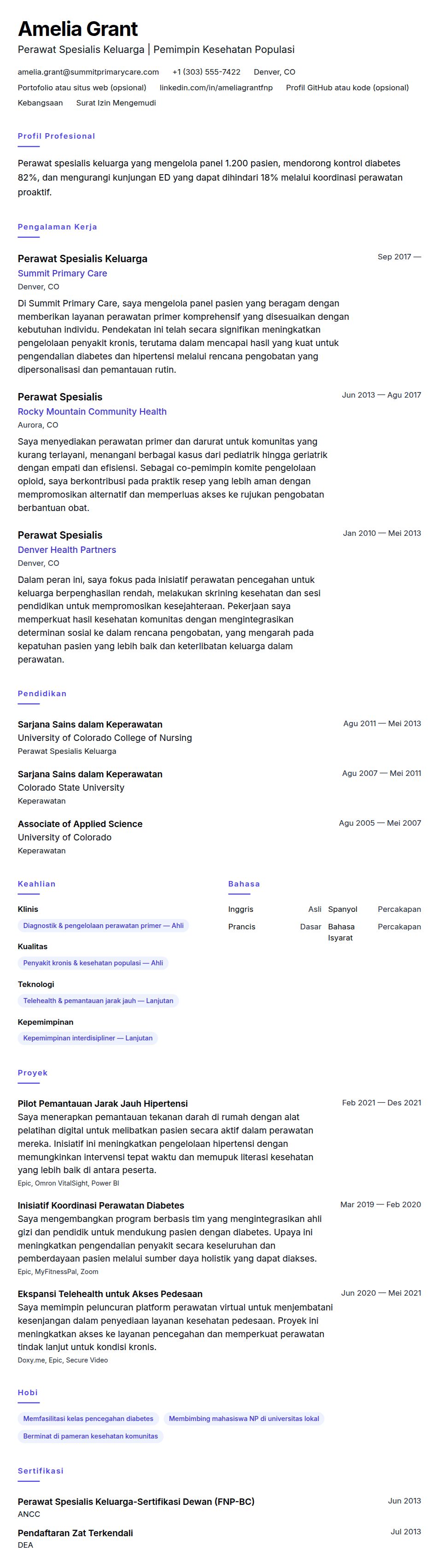 Pratinjau resume Contoh Resume Perawat Spesialis