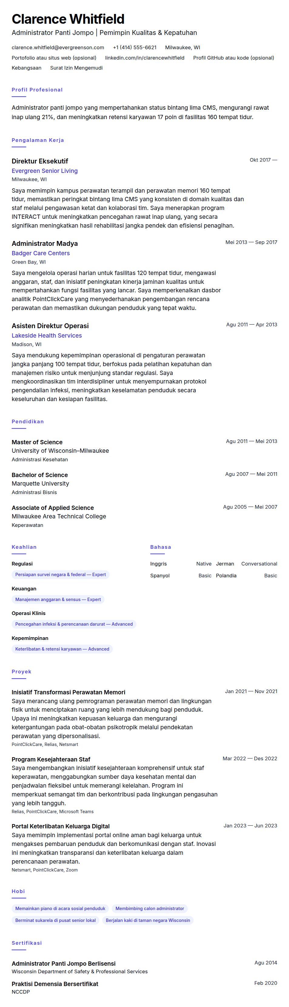 Pratinjau resume Contoh Resume Administrator Panti Jompo