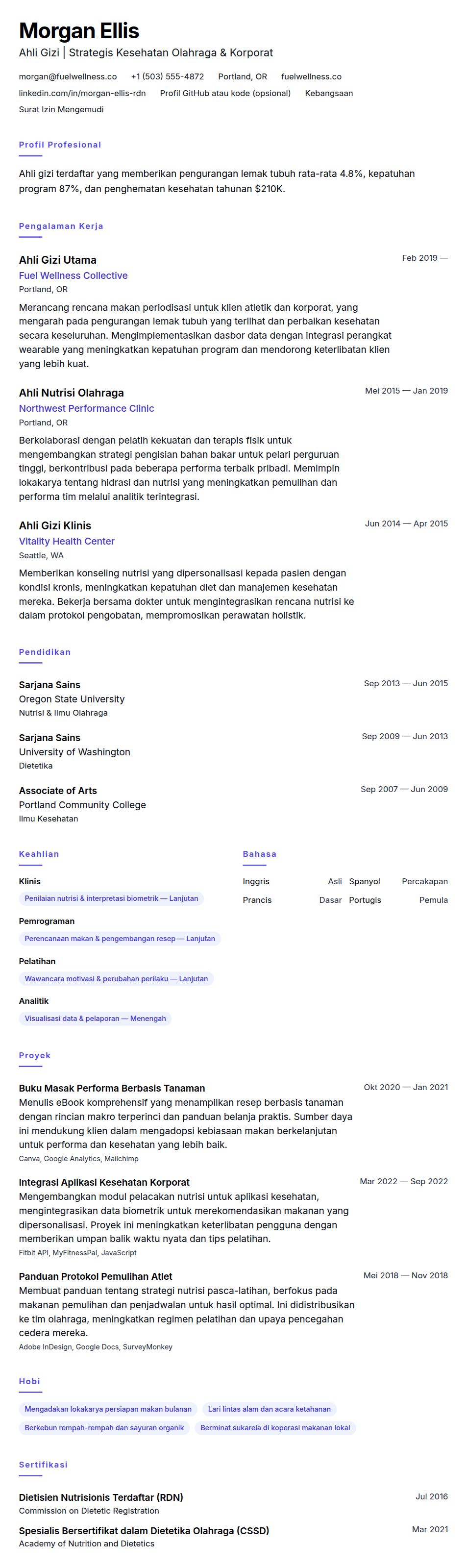Pratinjau resume Contoh Resume Ahli Gizi