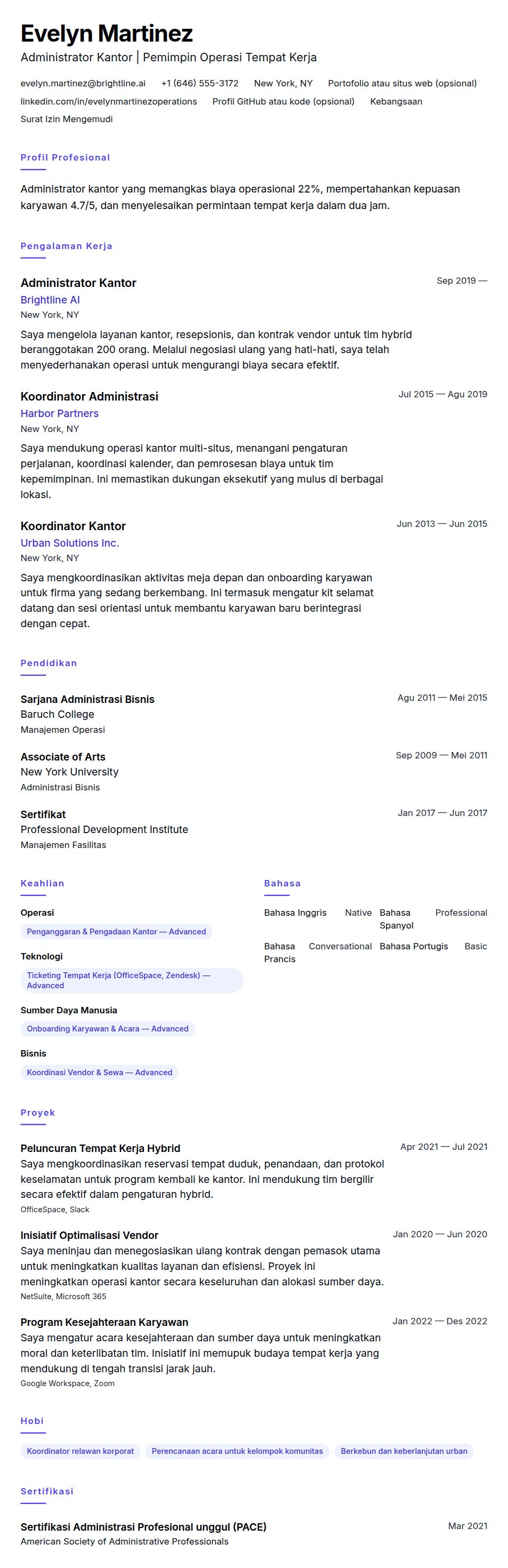 Pratinjau resume Contoh Resume Administrator Kantor