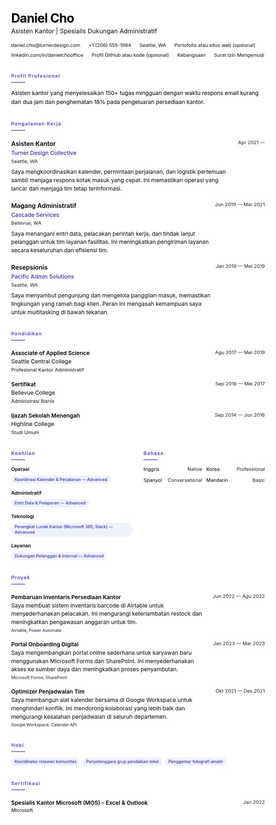 Contoh Resume Asisten Kantor