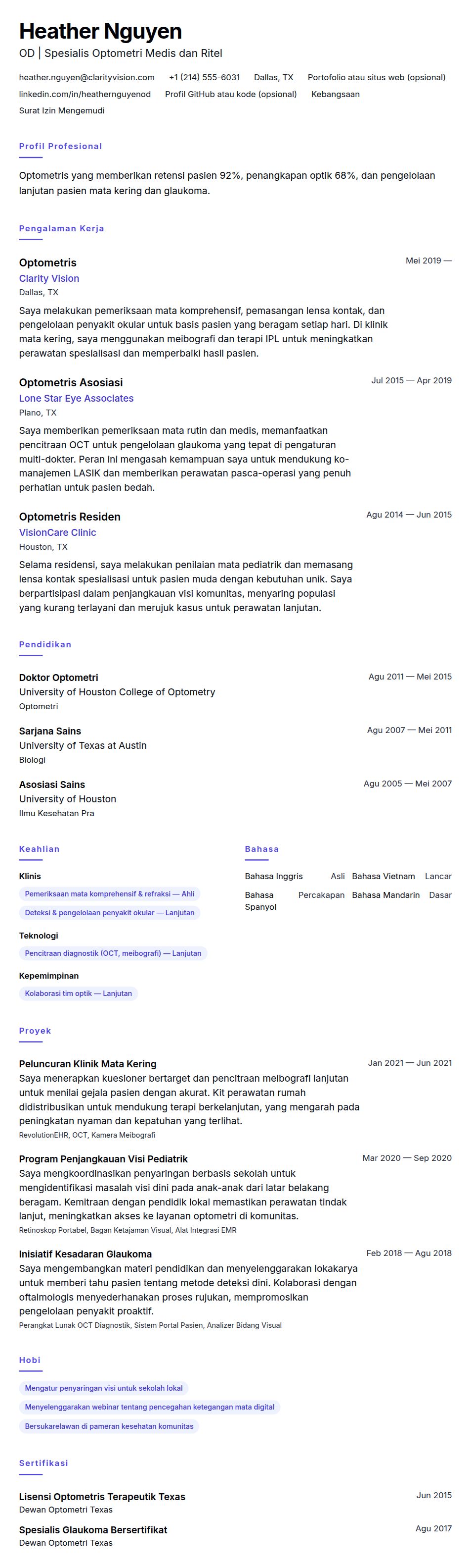 Pratinjau resume Contoh Resume Optometris