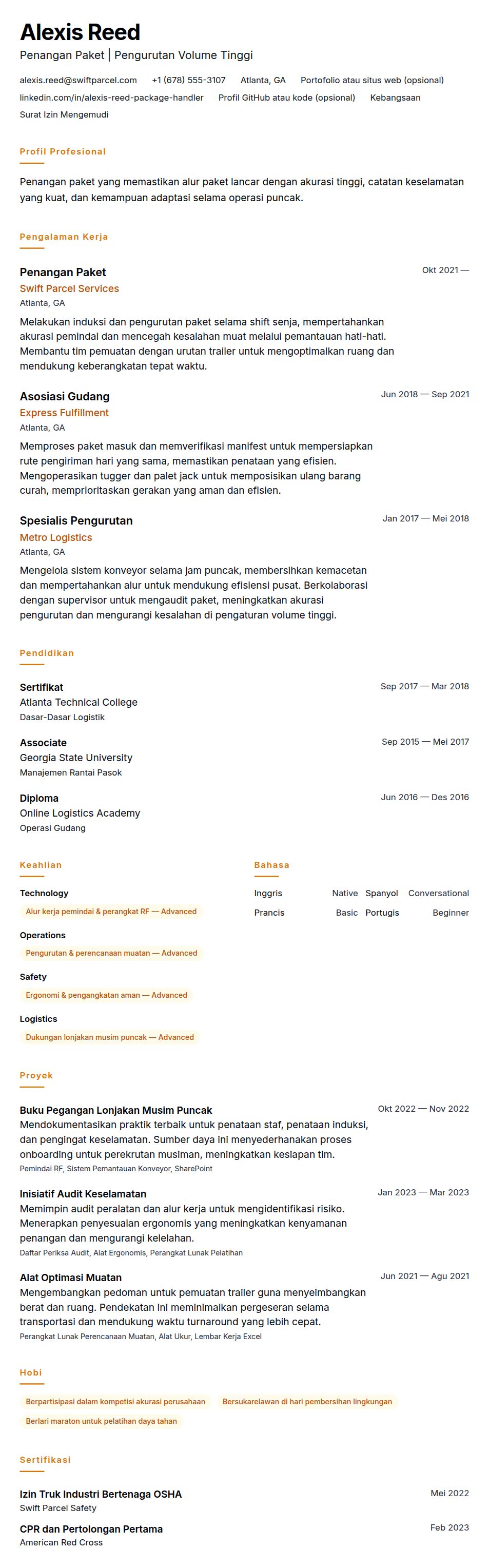 Pratinjau resume Contoh Resume Penangan Paket