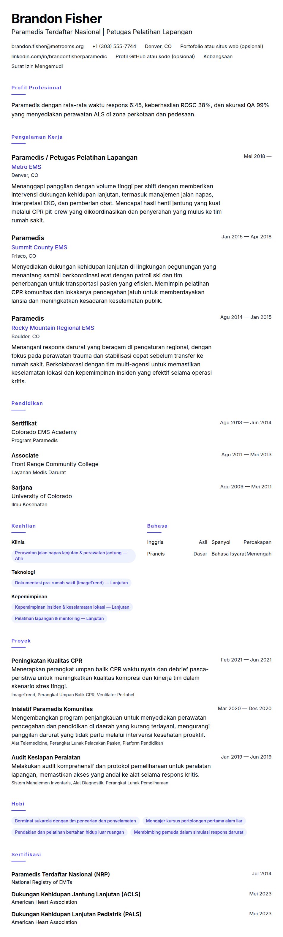 Pratinjau resume Contoh Resume Paramedis