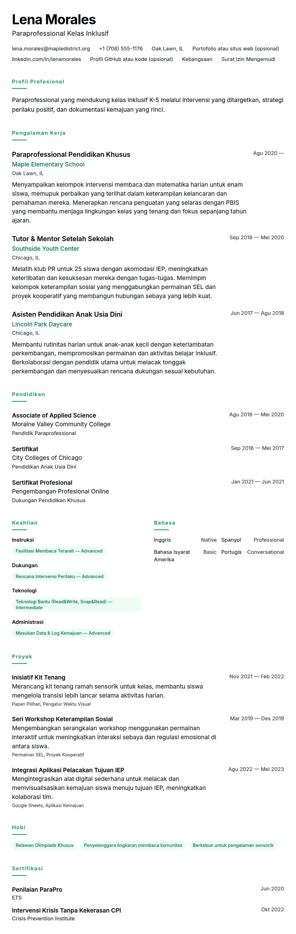 Pratinjau resume Contoh Resume Paraprofessional