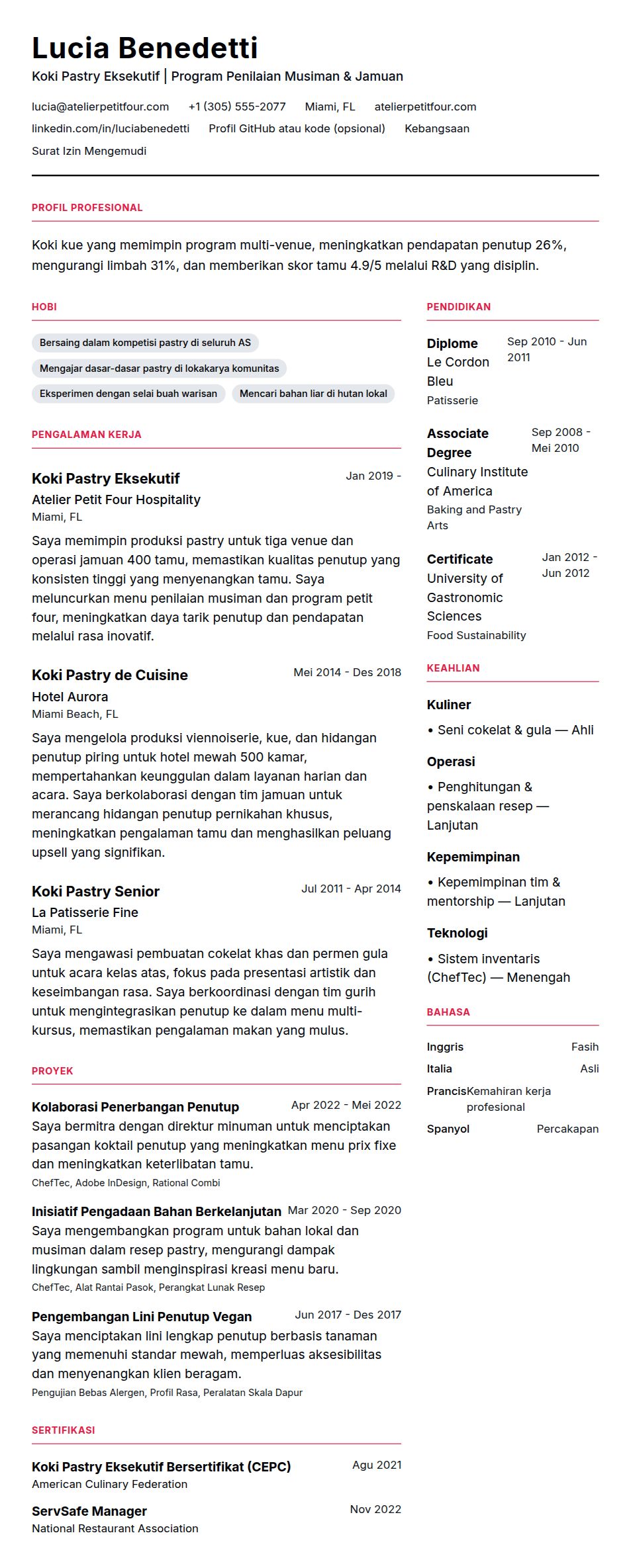 Pratinjau resume Contoh Resume Koki Kue