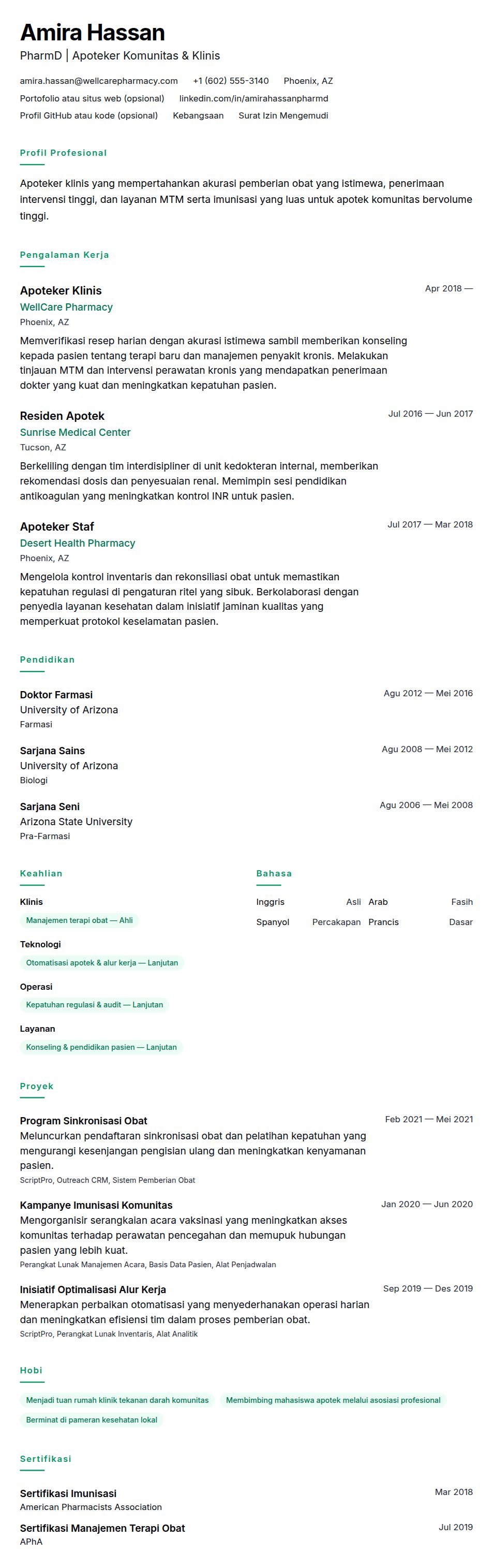 Pratinjau resume Contoh Resume Apoteker