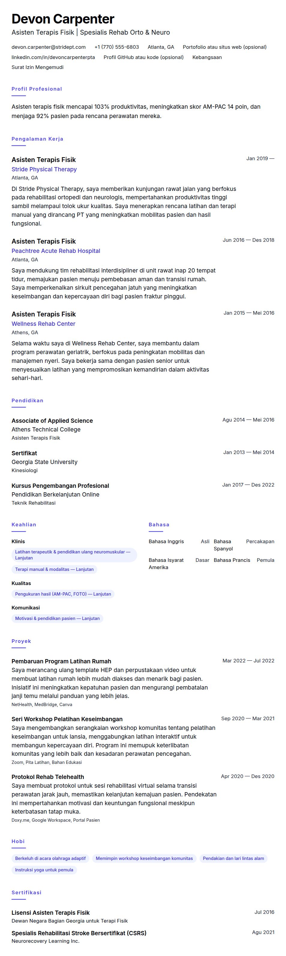 Pratinjau resume Contoh Resume Asisten Terapis Fisik (PTA)
