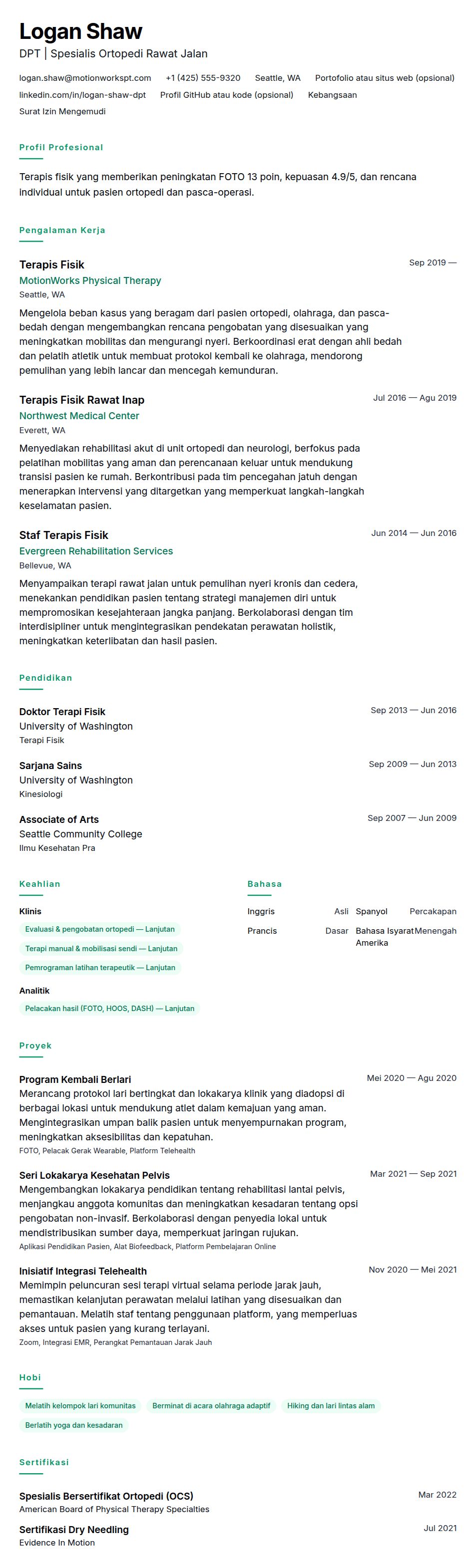 Contoh Resume Terapis Fisik