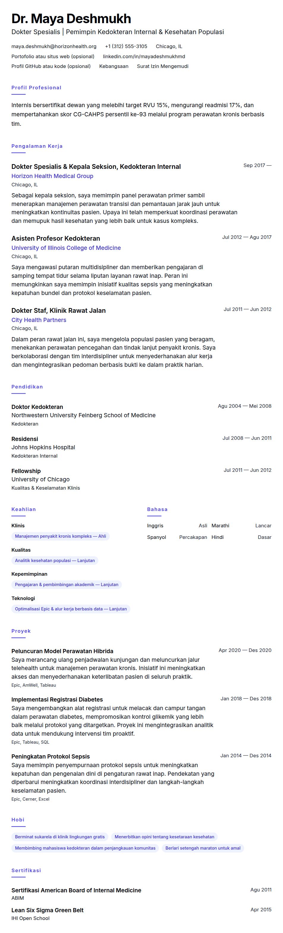 Pratinjau resume Contoh Resume Dokter