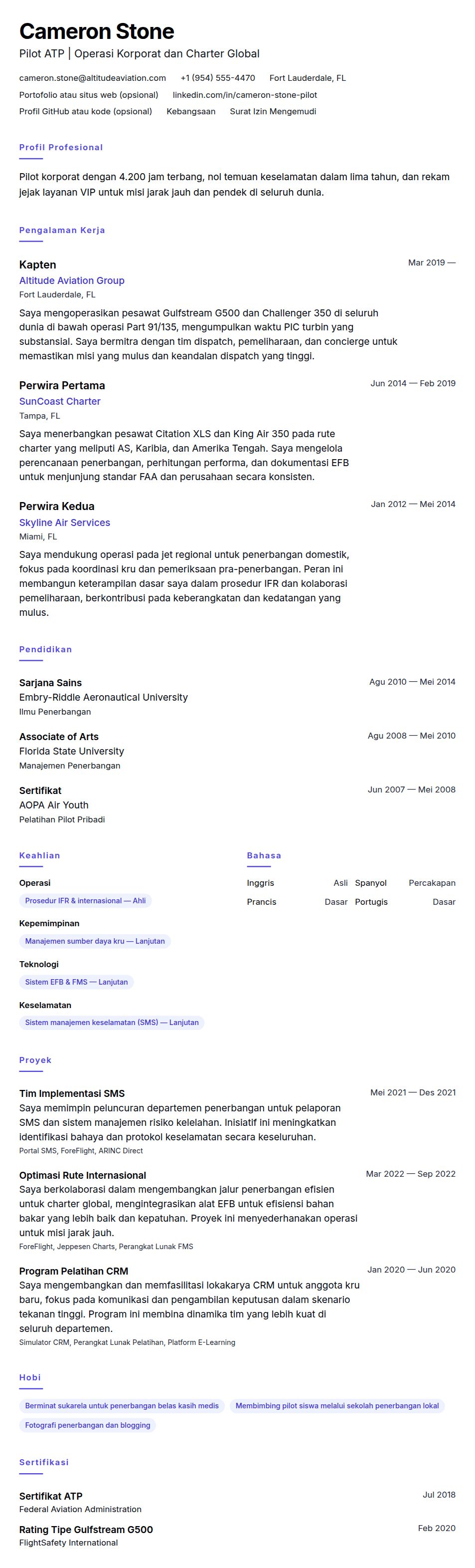 Contoh Resume Pilot
