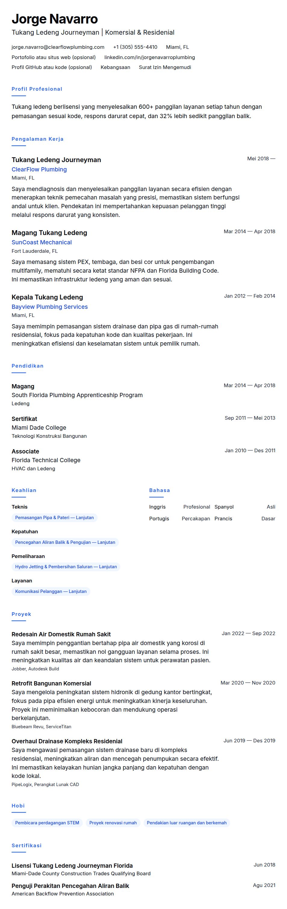 Pratinjau resume Contoh Resume Tukang Ledeng