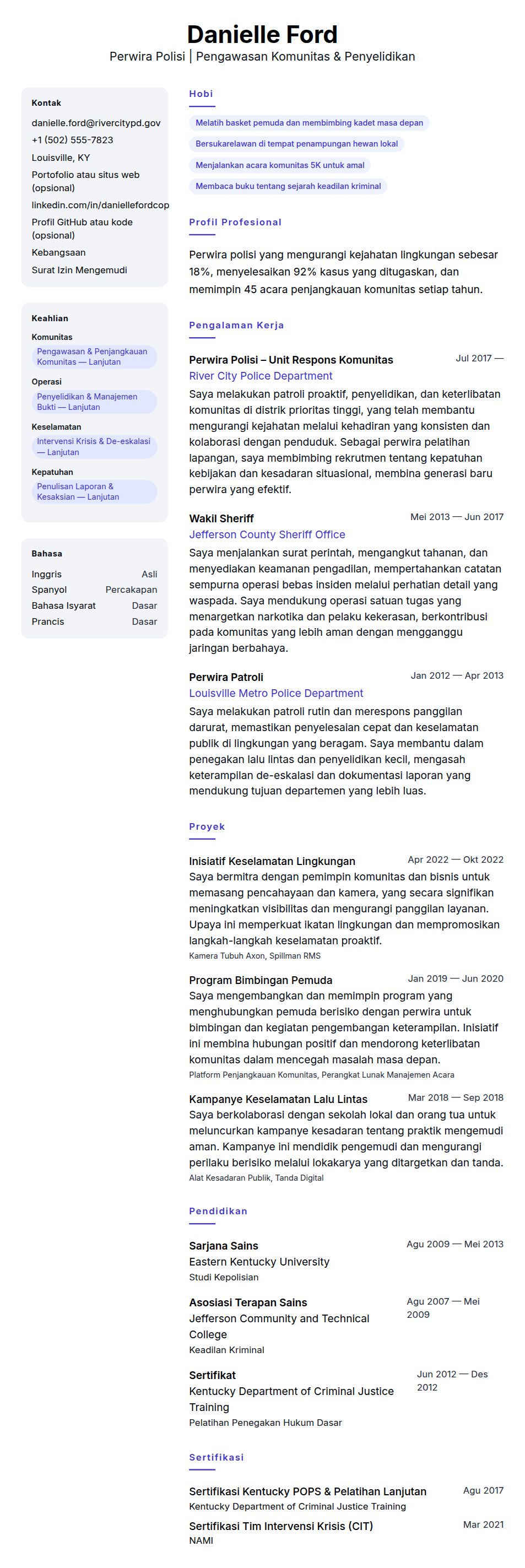 Contoh Resume Perwira Polisi