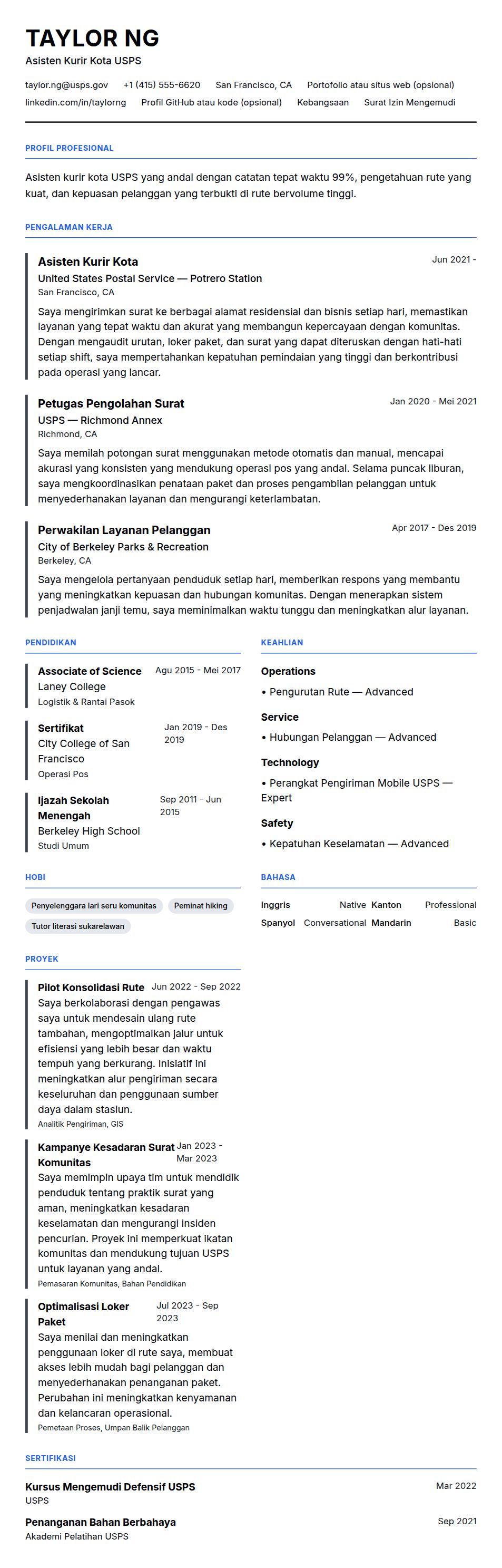 Contoh Resume Pekerja Layanan Pos