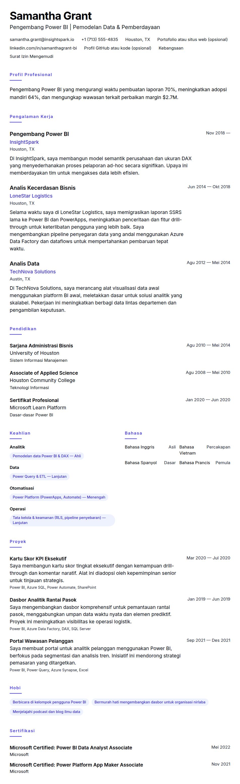 Contoh Resume Pengembang Power BI