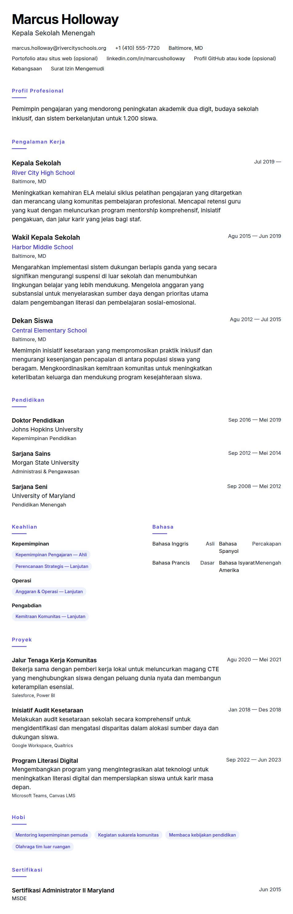 Pratinjau resume Contoh Resume Kepala Sekolah