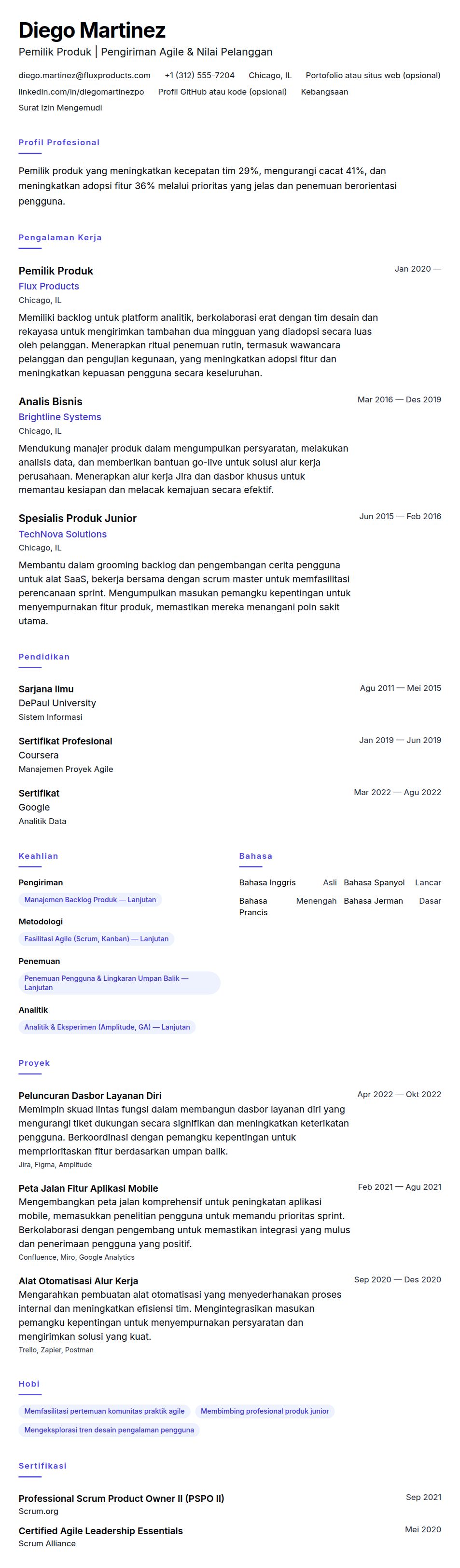 Contoh Resume Pemilik Produk