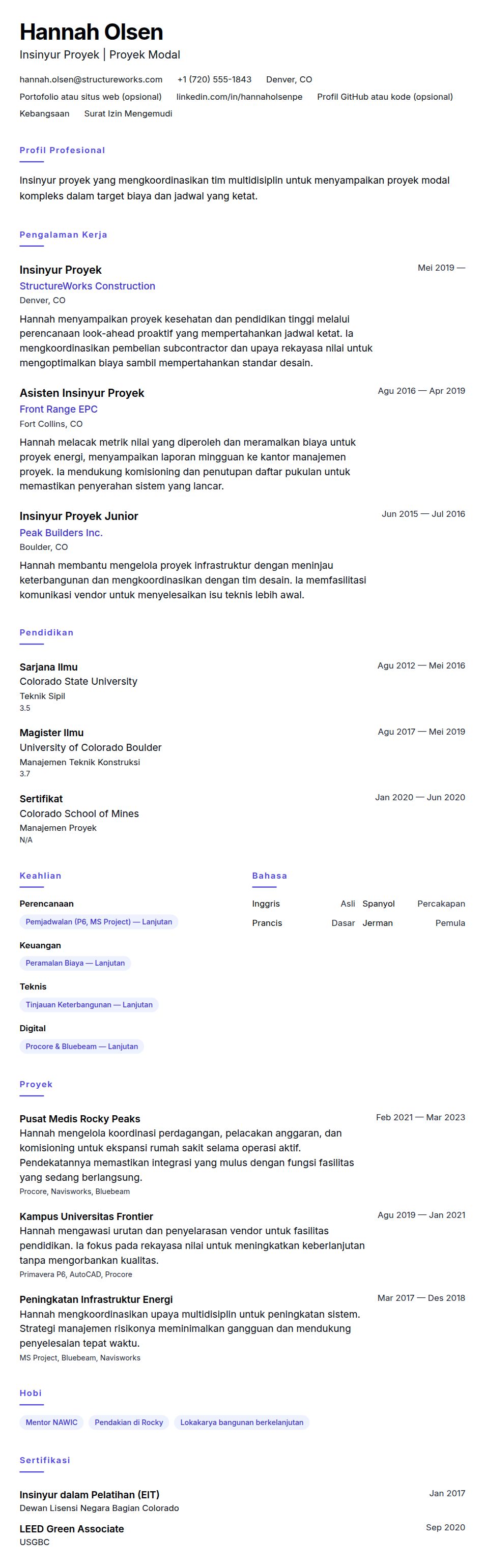 Contoh Resume Insinyur Proyek