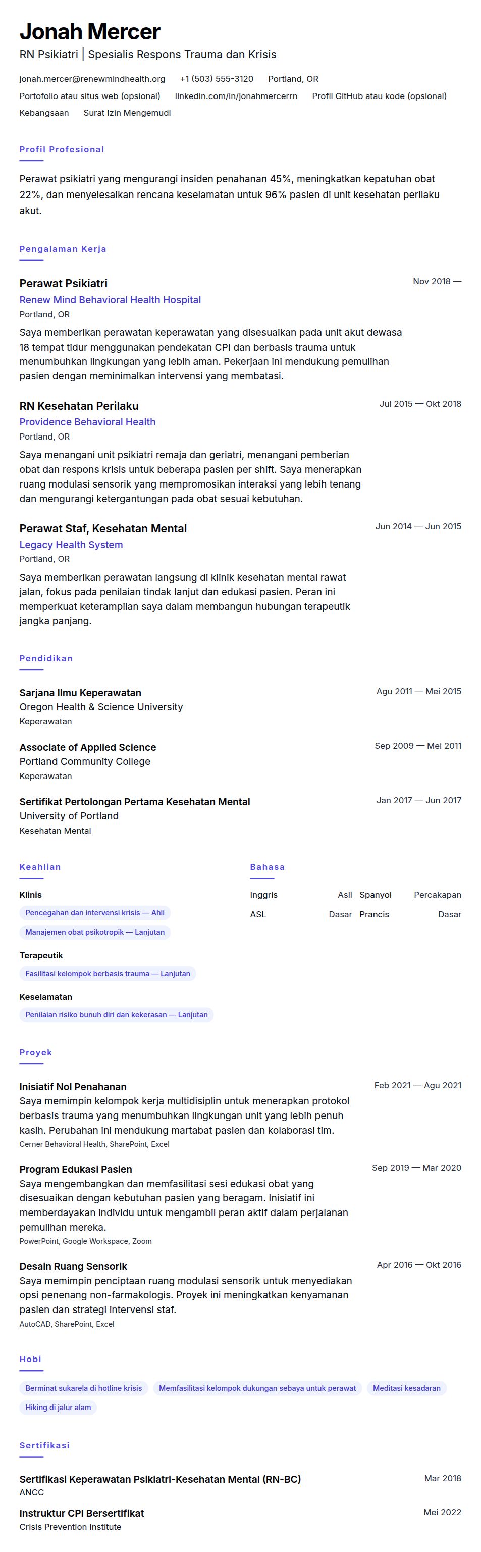 Pratinjau resume Contoh Resume Perawat Psikiatri