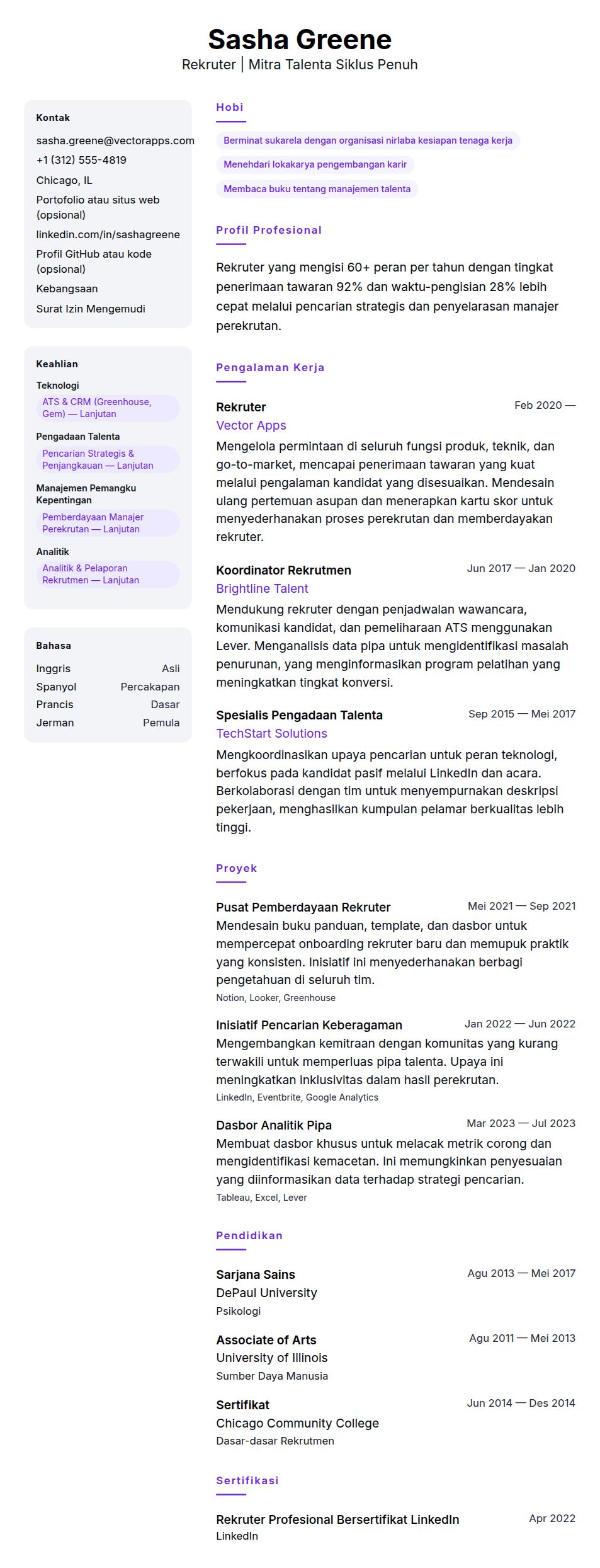 Contoh Resume Rekruter