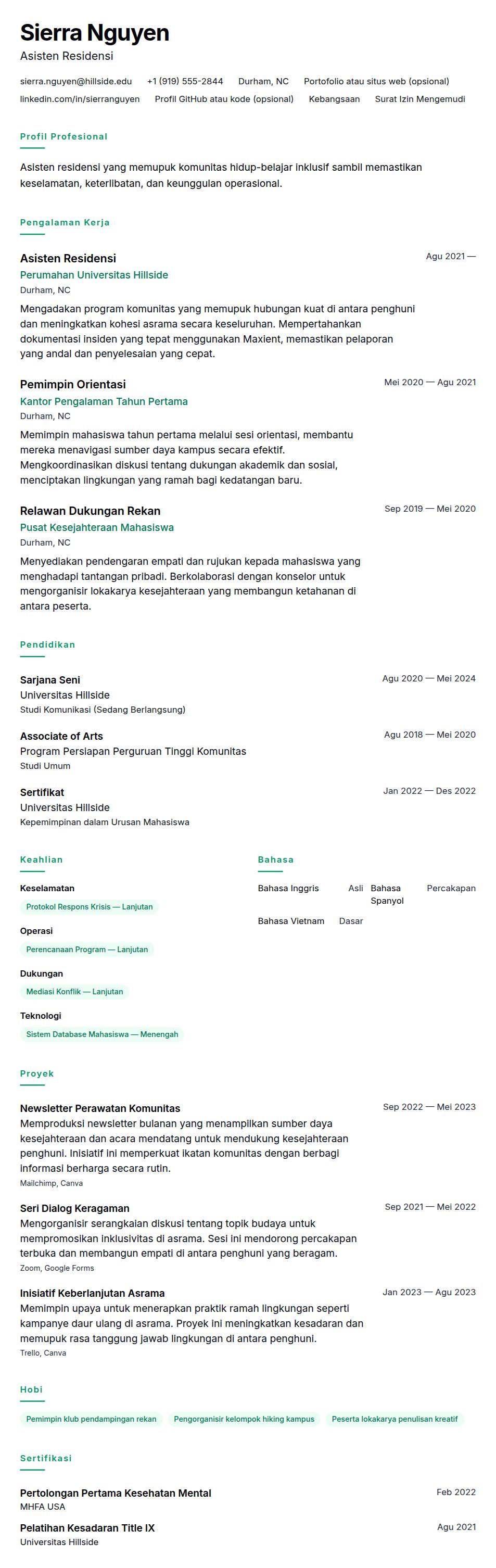 Contoh Resume Asisten Residensi