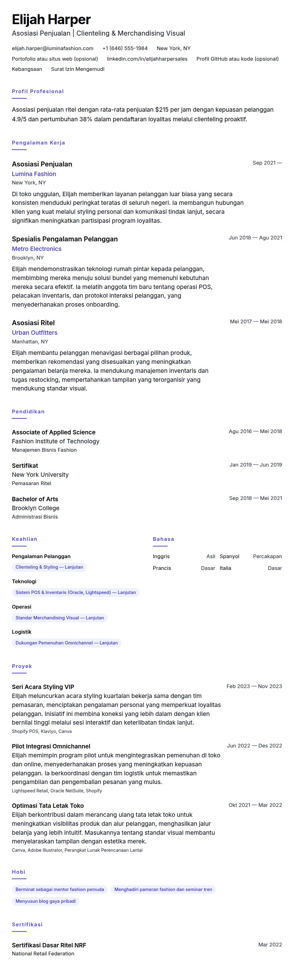 Pratinjau resume Contoh Resume Asosiasi Penjualan