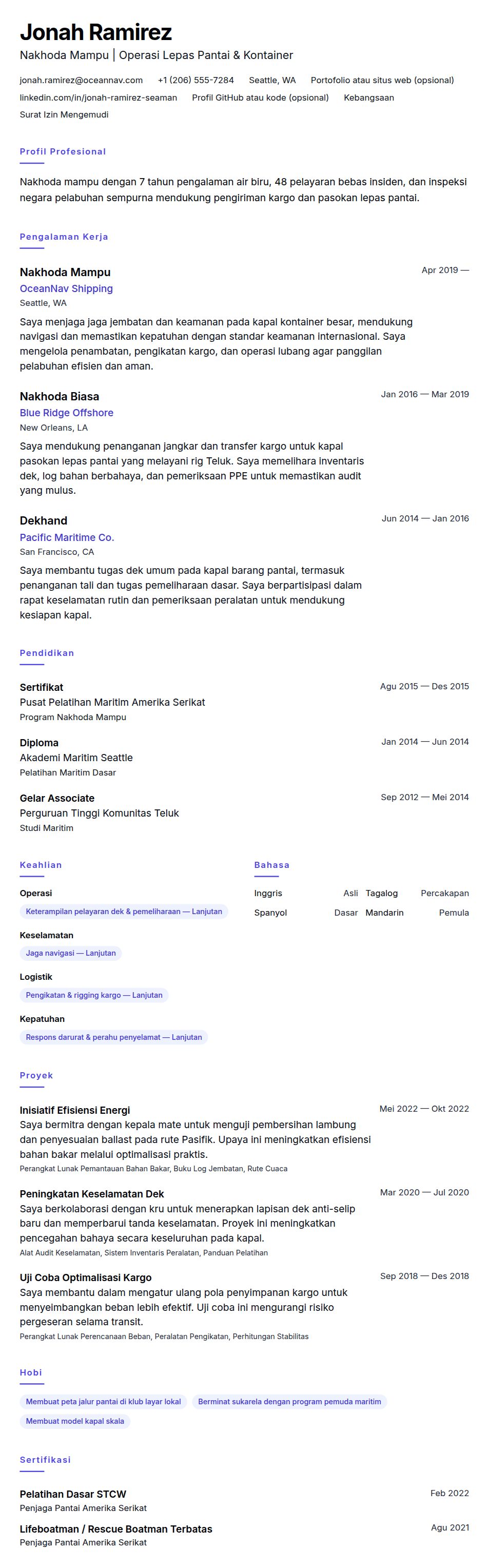Pratinjau resume Contoh Resume Nakhoda