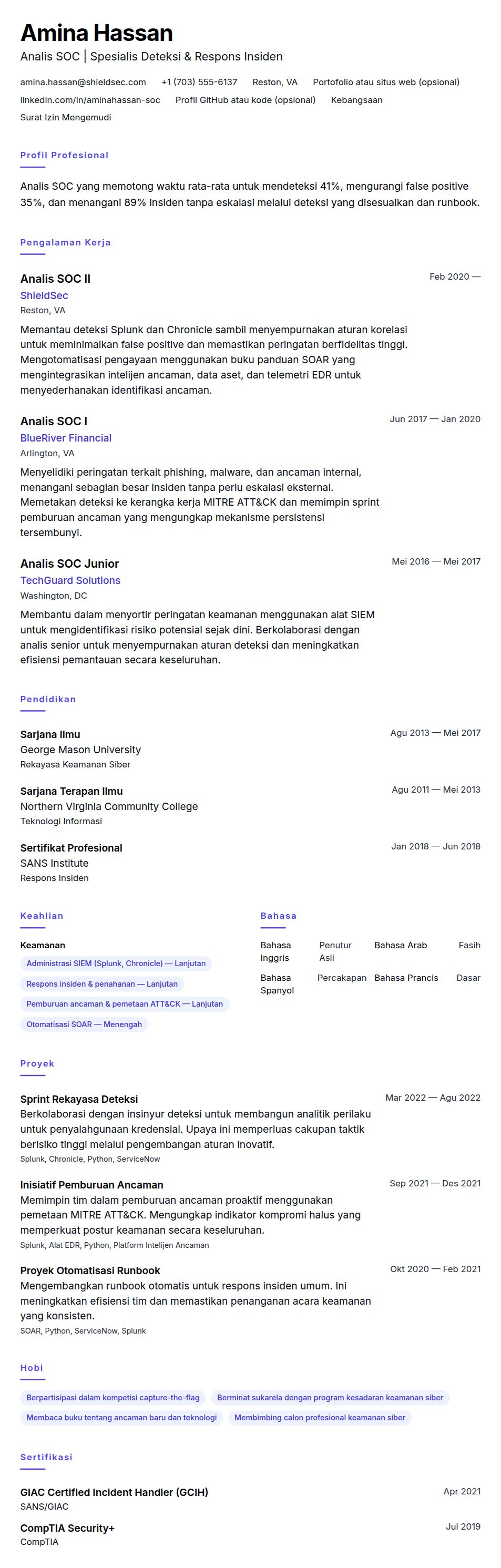 Contoh Resume Analis SOC