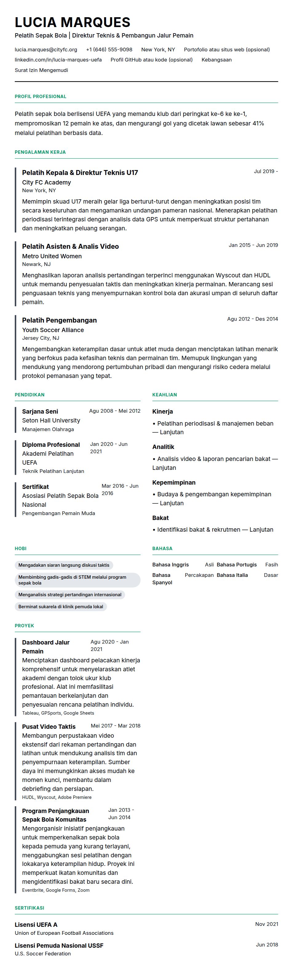 Pratinjau resume Contoh Resume Pelatih Sepak Bola