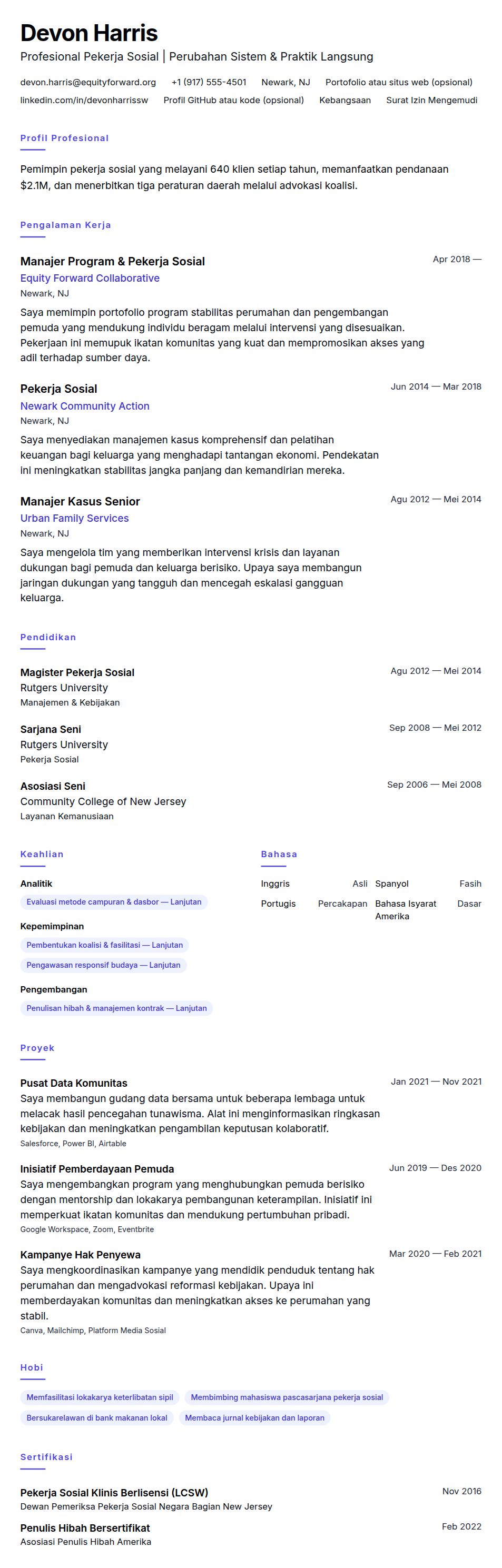 Contoh Resume Profesional Pekerja Sosial