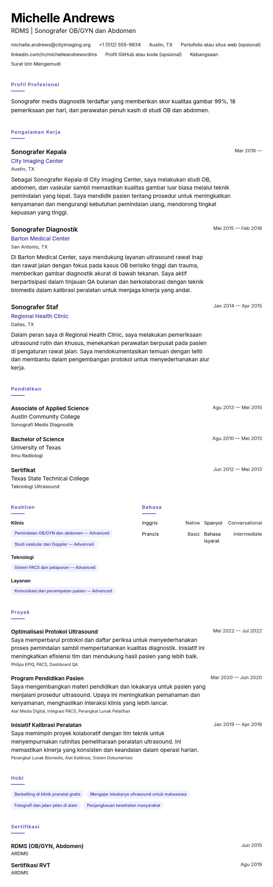Pratinjau resume Contoh Resume Sonografer