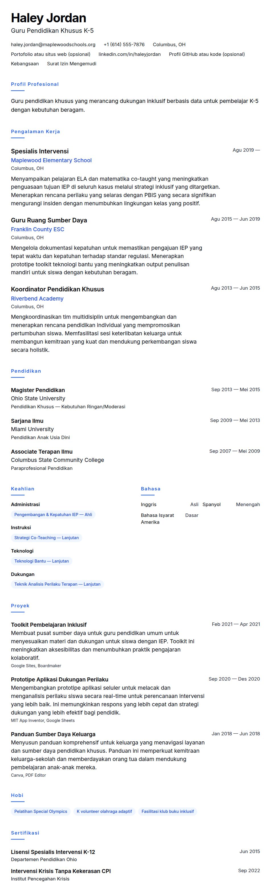 Pratinjau resume Contoh Resume Guru Pendidikan Khusus