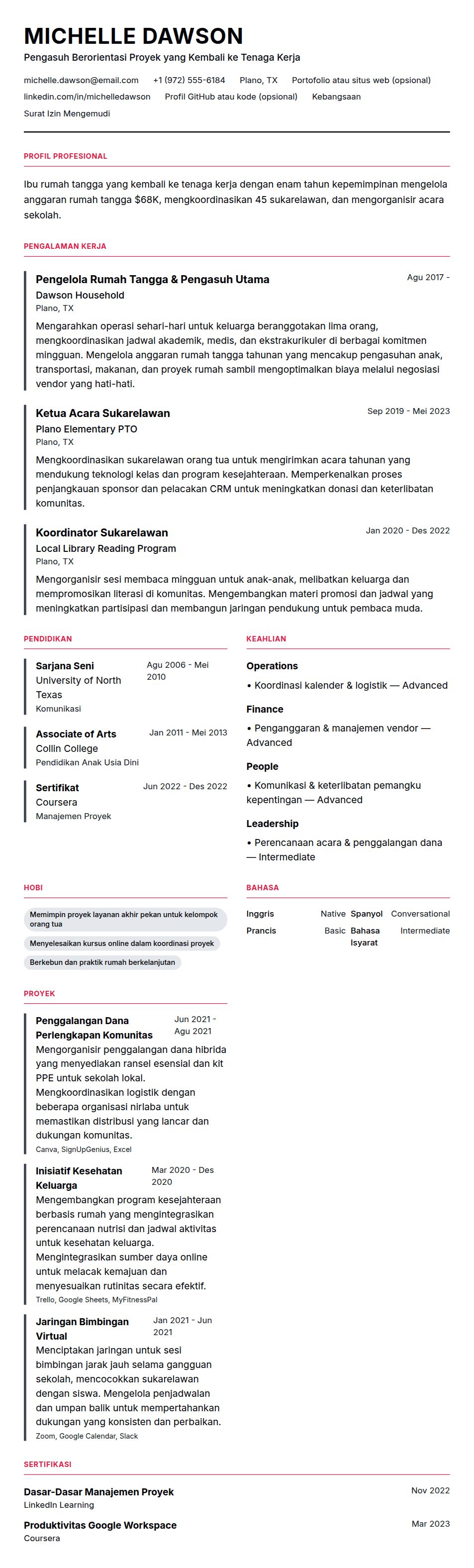 Pratinjau resume Contoh Resume Ibu Rumah Tangga